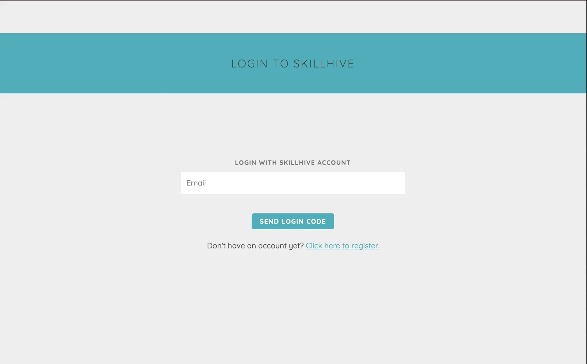 Skillhive login page with an email field and the Send login code button